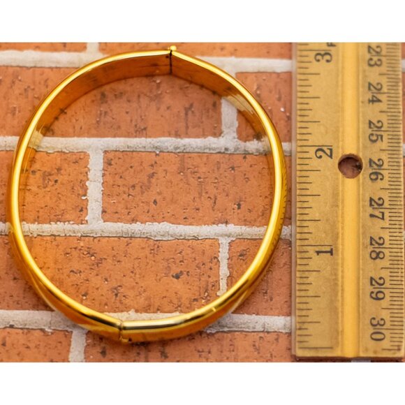 7 inch, Vintage Shiny Gold Tone Stainless Steel Hinge Bangle by Edforce - W30 - Picture 3 of 3